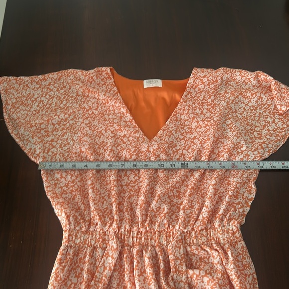 Sienna Sky Ditsy Floral V Neck Flutter Sleeve Orange/White Summer Midi Dress - Picture 5 of 16